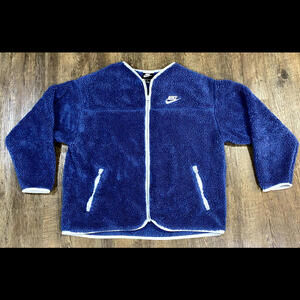 Nike Womens Sherpa Fleece Jacket Full Zip Pockets CJ6284 Blue Size Medium Warm